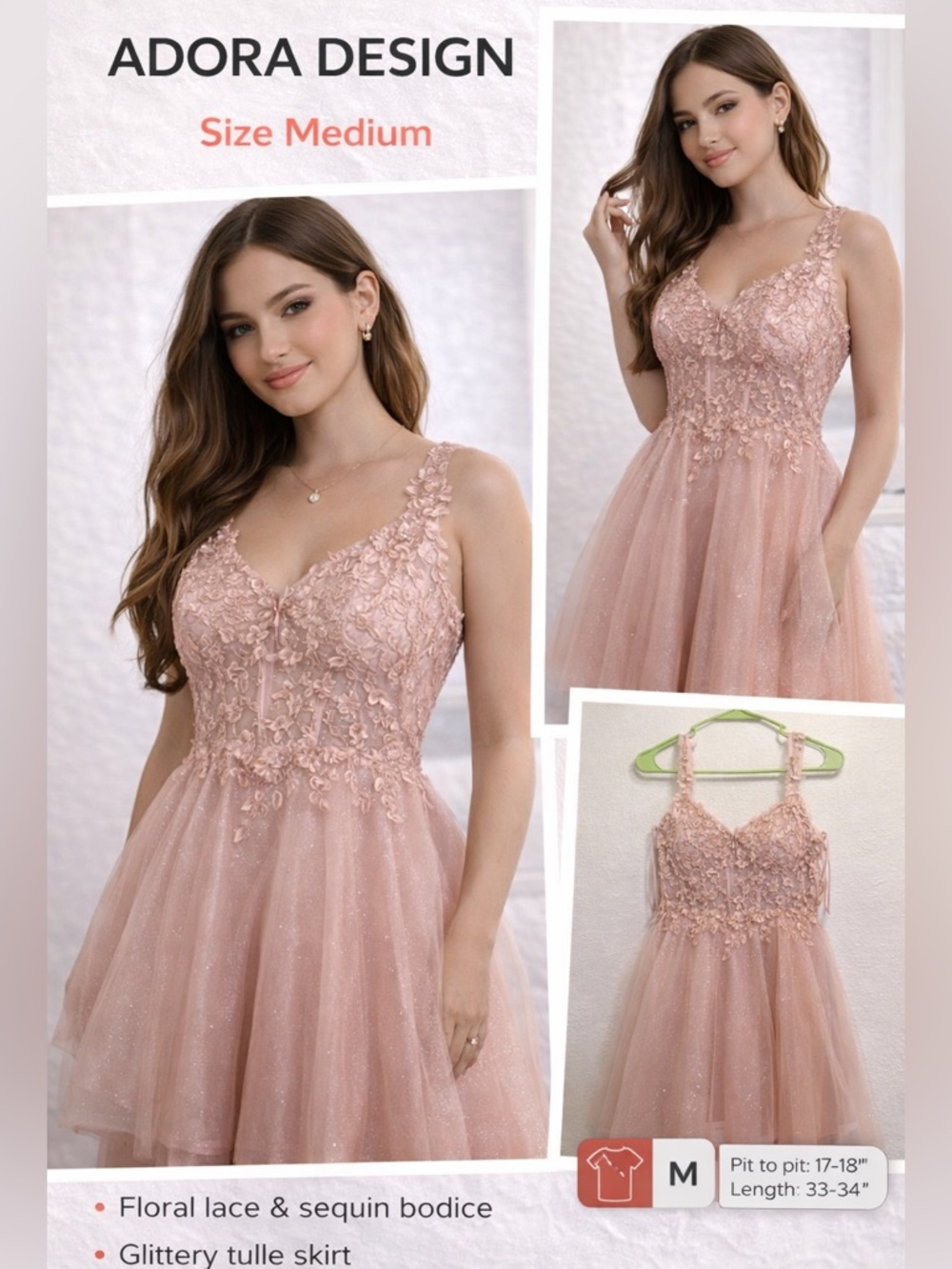 ADORA Blush Pink Floral Lace & Glitter Tulle Mini Dress